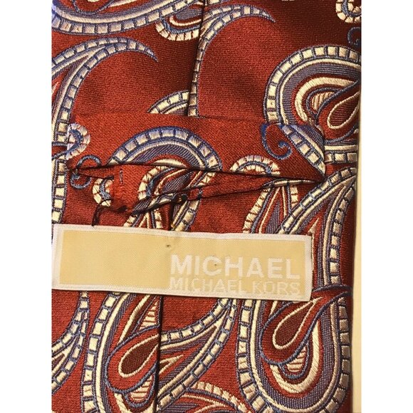 Michael Kors Mens 100% Silk Paisley Tie Red Blue Preowned - Picture 2 of 6